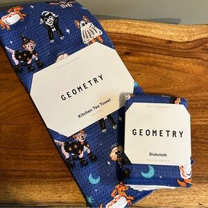 New! Geometry Kitchen Tea Table And Dish Cloth Set Halloween Print Dogs